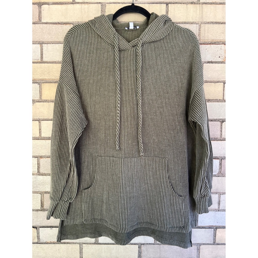 White Birch Olive Green Ribbed Pullover Hoodie Size Small Soft Sweatshirt